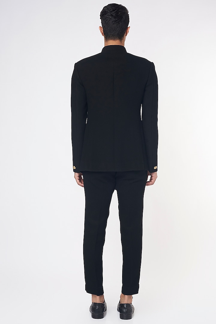 Black Dobby Jodhpuri Jacket Set by Nero by Shaifali & Satya at Pernia's Pop Up Shop