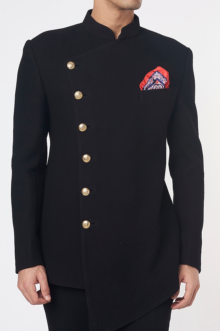 Black Dobby Jodhpuri Jacket Set by Nero by Shaifali & Satya at Pernia's Pop Up Shop
