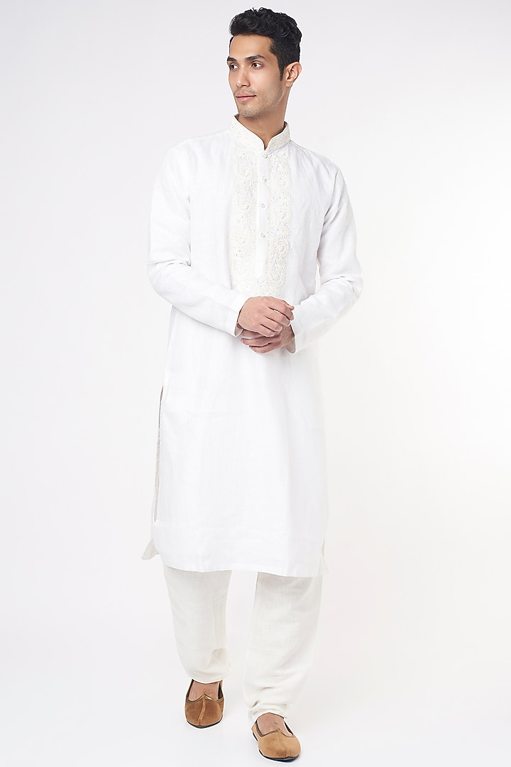 White Silk Kurta Set by Nero by Shaifali & Satya at Pernia's Pop Up Shop