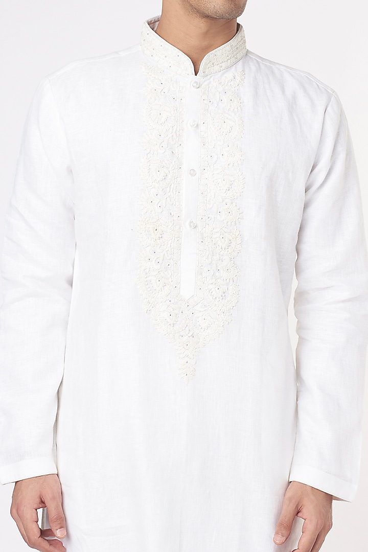 White Silk Kurta Set by Nero by Shaifali & Satya at Pernia's Pop Up Shop