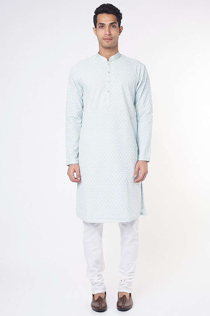 Powder Blue Cotton Kurta Set Design by Nero by Shaifali & Satya at