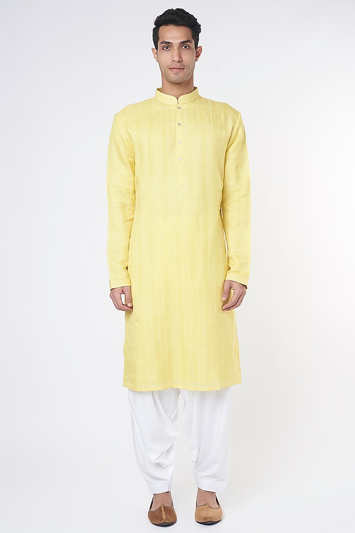 Yellow Silk Kurta Set by Nero by Shaifali & Satya at Pernia's Pop Up Shop