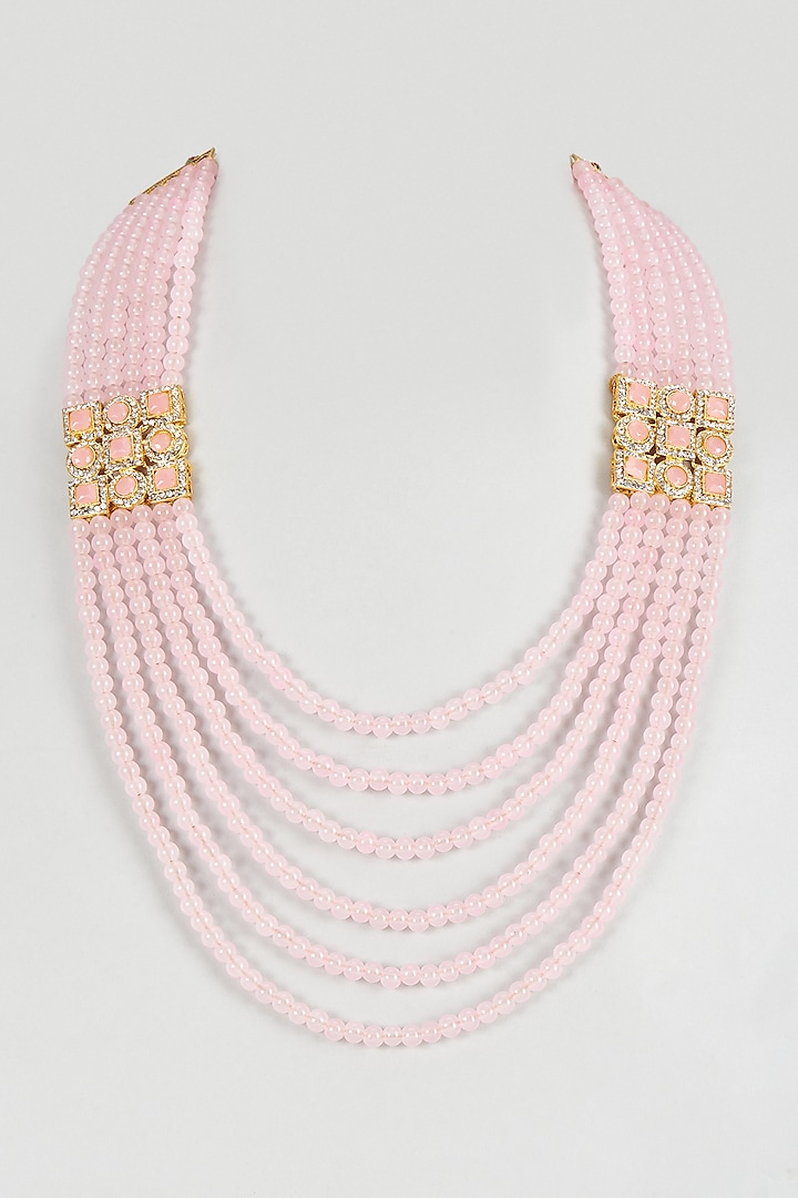 Baby Pink Pearl Beaded Layered Mala by Nero by Shaifali & Satya at Pernia's Pop Up Shop