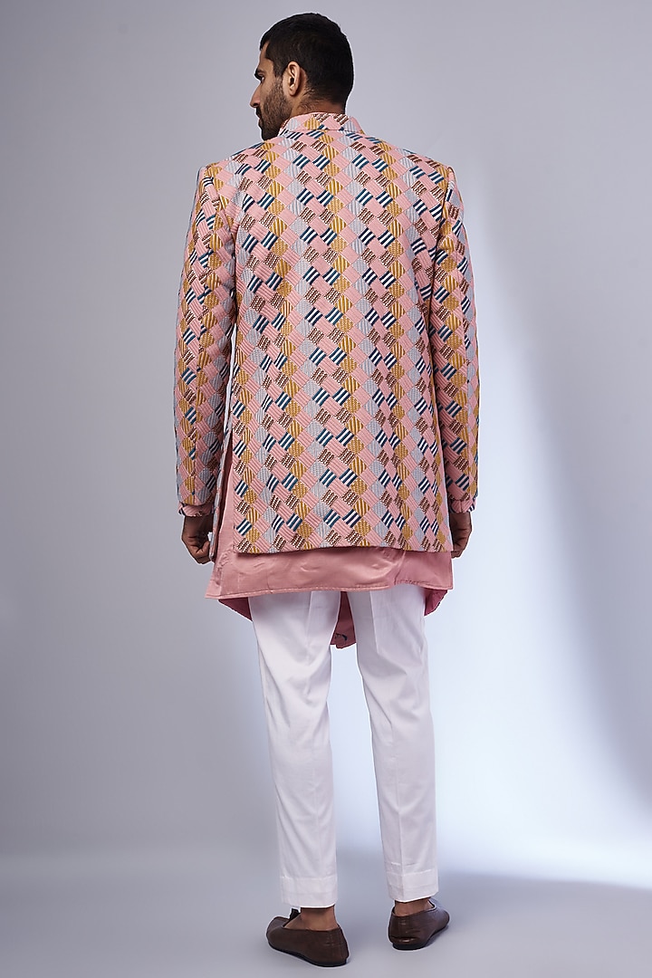 Pink Silk Embroidered Wedding Indowestern Set by Nero by Shaifali & Satya at Pernia's Pop Up Shop