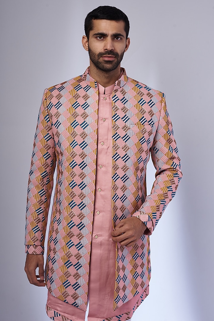 Pink Silk Embroidered Wedding Indowestern Set by Nero by Shaifali & Satya at Pernia's Pop Up Shop
