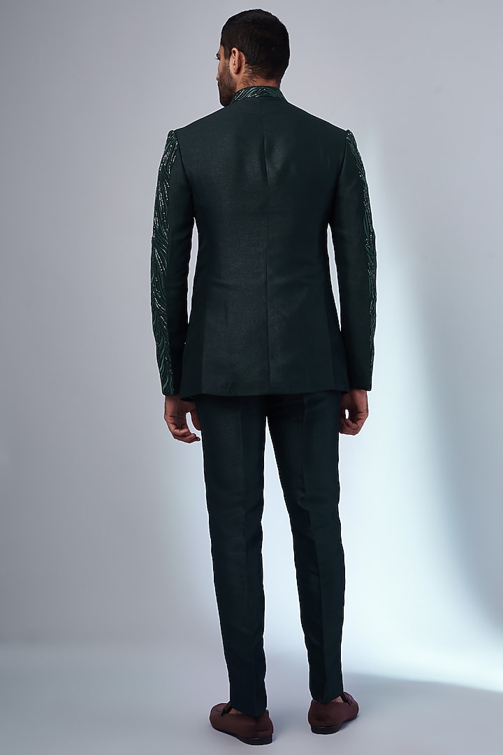 Green Suiting Jodhpuri Wedding Bandhgala Set by Nero by Shaifali & Satya at Pernia's Pop Up Shop
