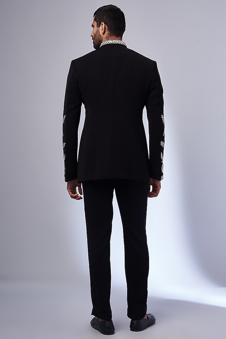 Black Boomario Embroidered Jodhpuri Wedding Bandhgala Set by Nero by Shaifali & Satya at Pernia's Pop Up Shop
