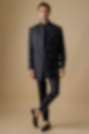 Black Lucknowi & Silk Indowestern Set by Nero by Shaifali & Satya
