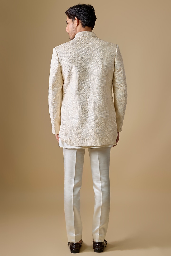 Ivory Lucknowi & Silk Wedding Indowestern Set by Nero by Shaifali & Satya at Pernia's Pop Up Shop