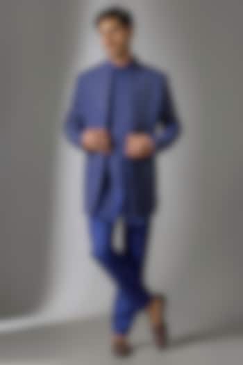 Blue Silk Wedding Indowestern Set by Nero By Shaifali & Satya at Pernia's Pop Up Shop