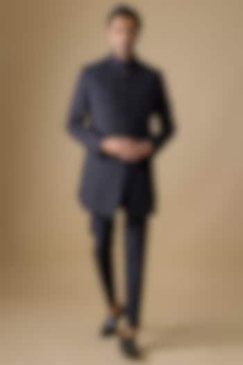 Black Lucknowi & Silk Indowestern Set by Nero by Shaifali & Satya