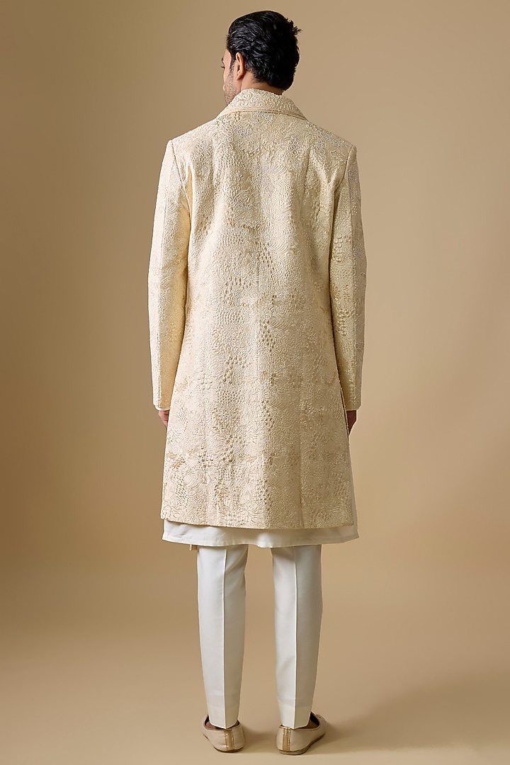 Beige Silk Groom Sherwani Set by Nero by Shaifali & Satya at Pernia's Pop Up Shop