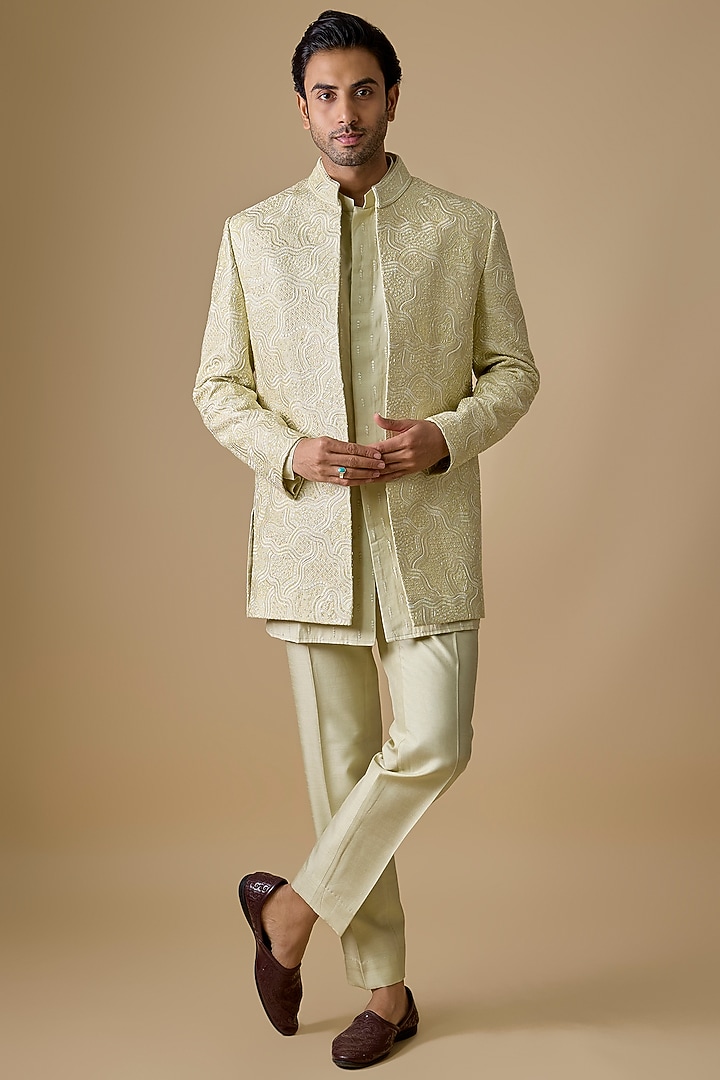 Mint Green Silk Indowestern Set by Nero by Shaifali & Satya