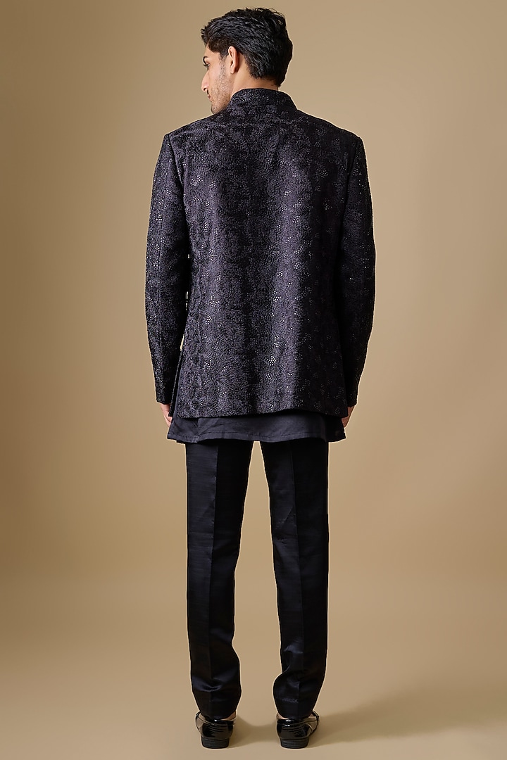 Black Silk Wedding Indowestern Set by Nero by Shaifali & Satya at Pernia's Pop Up Shop