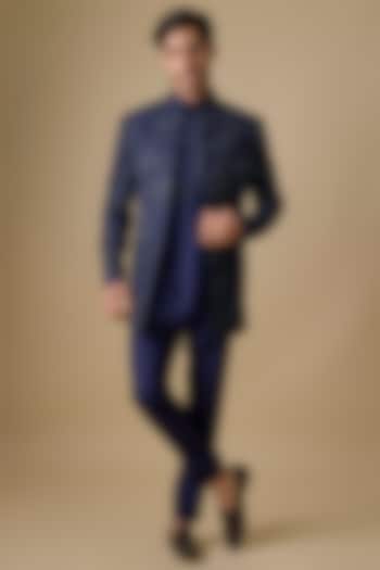 Blue Silk Indowestern Set by Nero by Shaifali & Satya