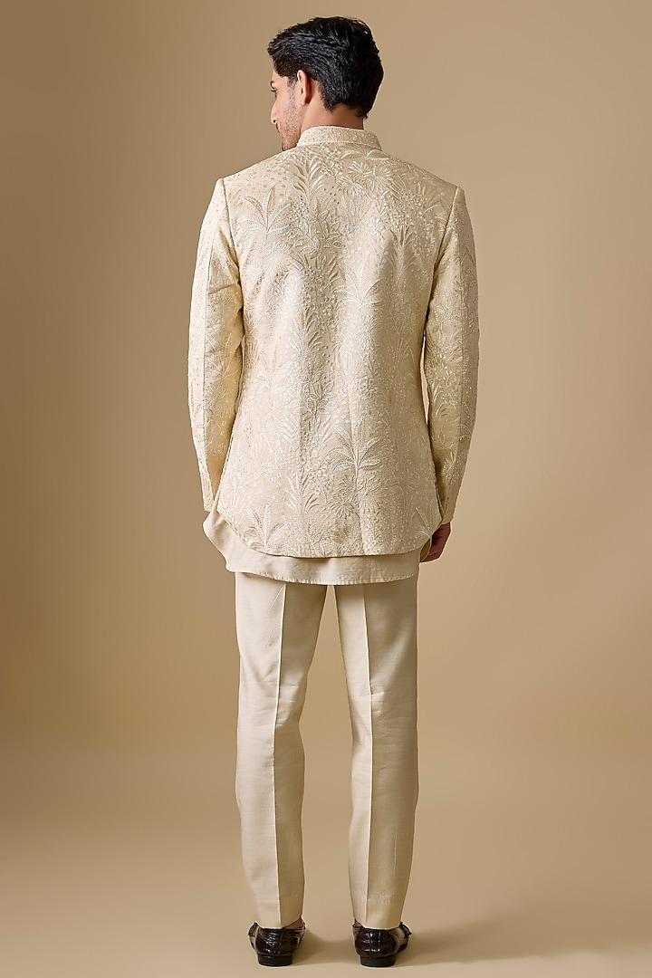 Beige Silk Wedding Indowestern Set by Nero by Shaifali & Satya at Pernia's Pop Up Shop