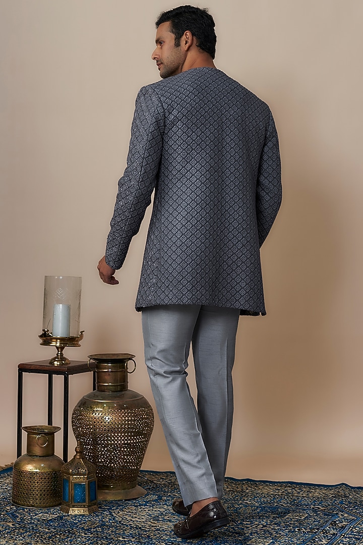Grey Lucknowi Hand Work Jacket Set by Nero by Shaifali & Satya at Pernia's Pop Up Shop