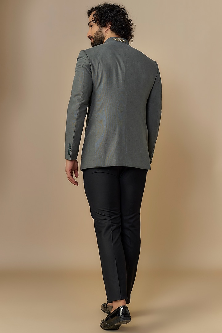 Grey Suiting Cutdana Handwork Wedding Bandhgala Set by Nero by Shaifali & Satya at Pernia's Pop Up Shop