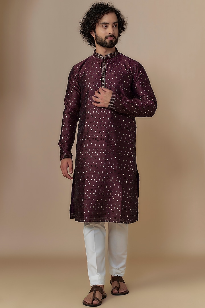 Wine Silk Kurta Set by Nero by Shaifali & Satya