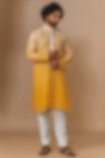 Yellow Ombre Linen Silk Self Work Kurta Set by Nero by Shaifali & Satya