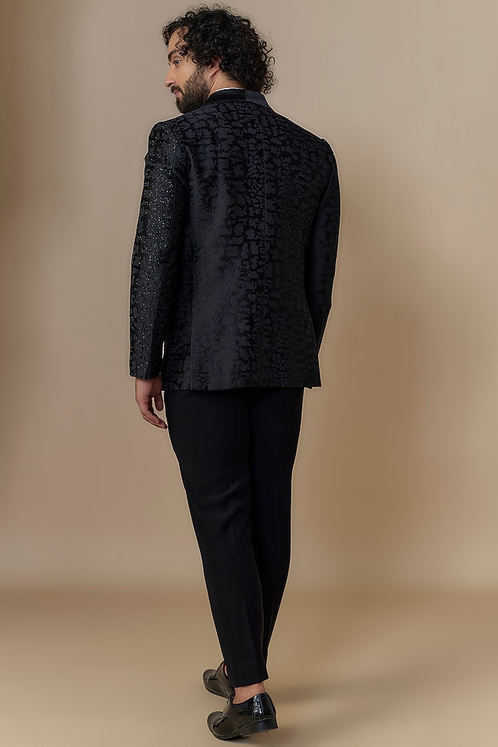 Black Lucknowi Cutdana Handwork Tuxedo Set by Nero by Shaifali & Satya at Pernia's Pop Up Shop