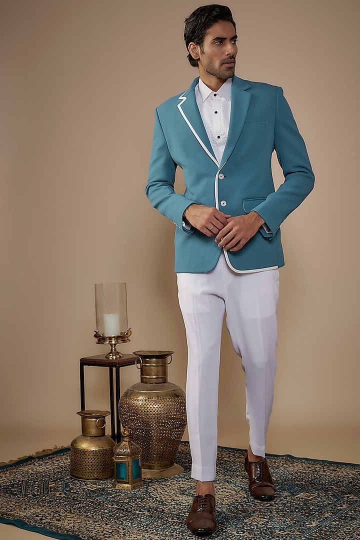 Blue Suiting Blazer Jacket by Nero by Shaifali & Satya at Pernia's Pop Up Shop