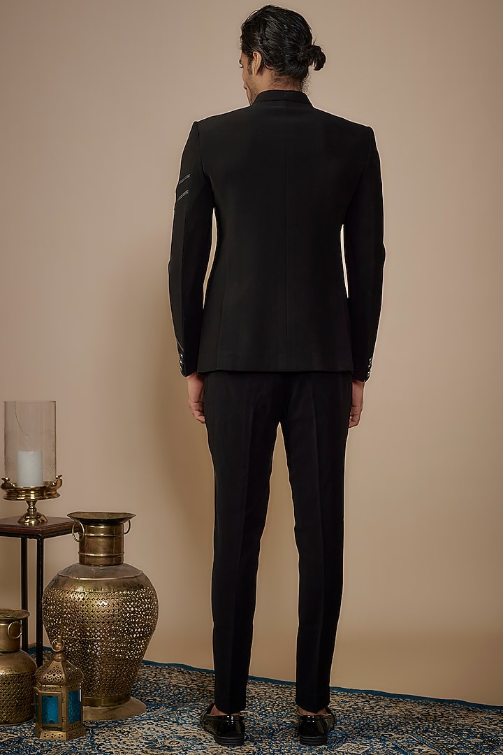 Black Suiting Wedding Bandhgala Set by Nero by Shaifali & Satya at Pernia's Pop Up Shop