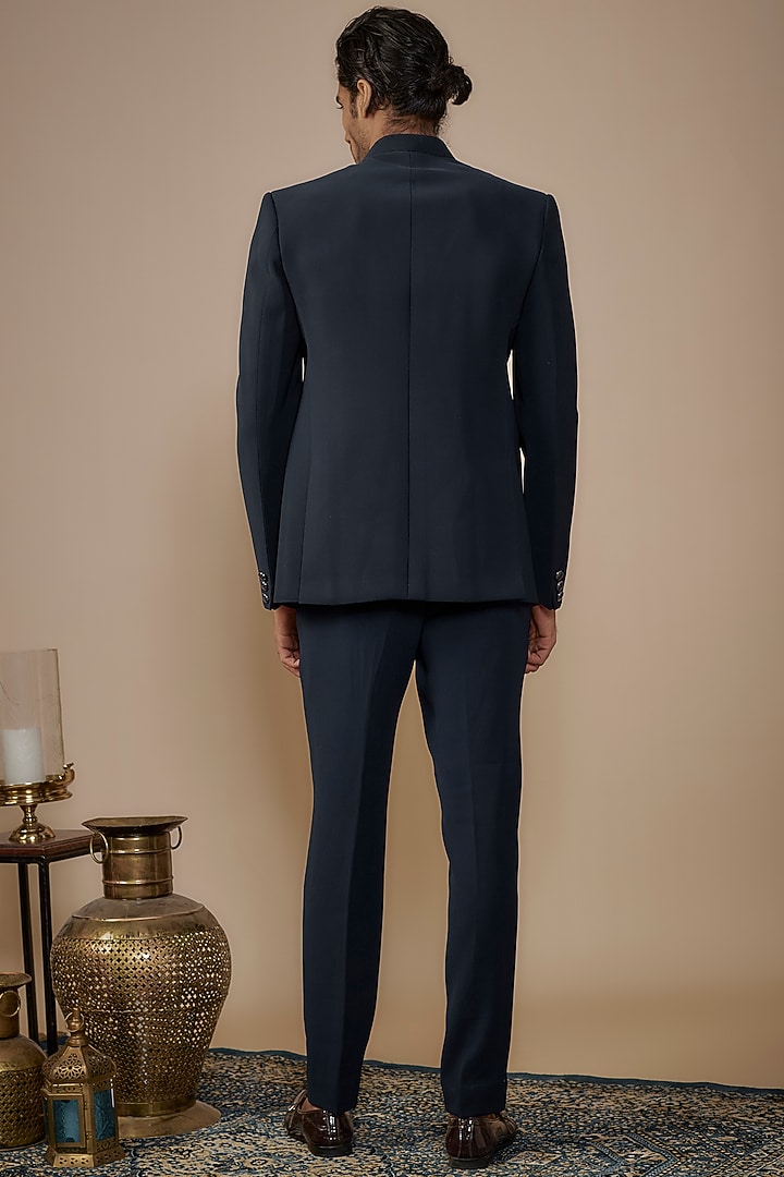 Blue Suiting Hand Work Wedding Bandhgala Set by Nero by Shaifali & Satya at Pernia's Pop Up Shop