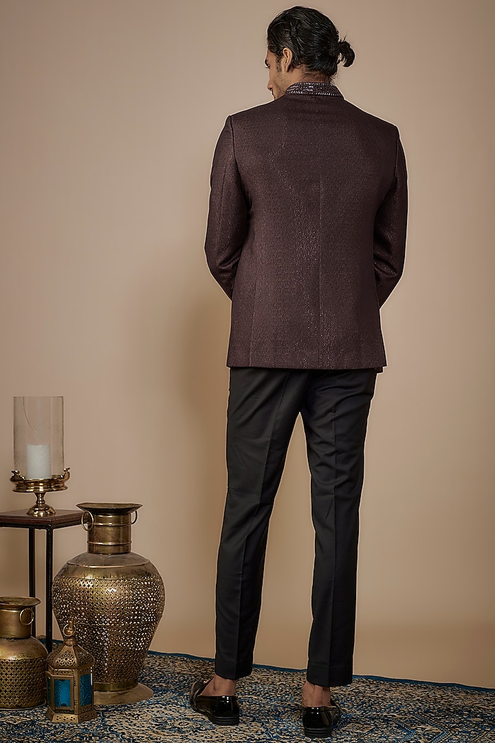 Maroon Suiting Hand Work Wedding Bandhgala Set by Nero by Shaifali & Satya at Pernia's Pop Up Shop