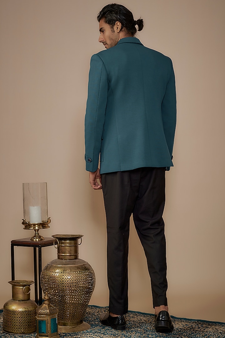 Teal Blue Suiting Blazer Jacket by Nero by Shaifali & Satya at Pernia's Pop Up Shop