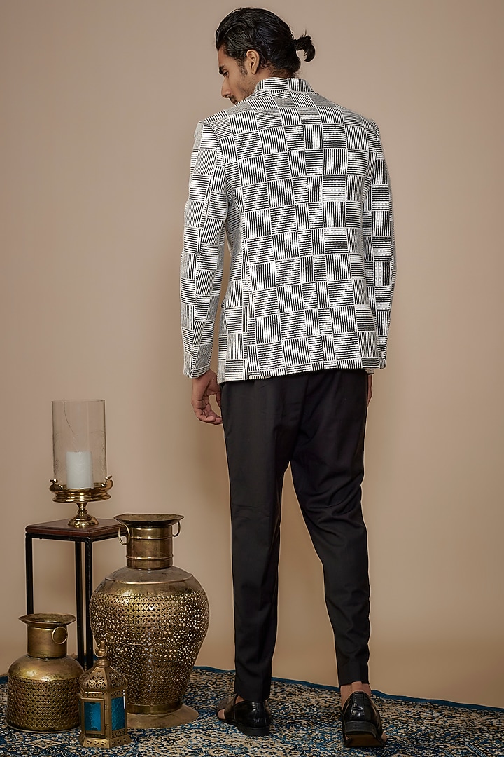 Black & White Lucknowi Thread Embroidered Wedding Bandhgala Set by Nero by Shaifali & Satya at Pernia's Pop Up Shop