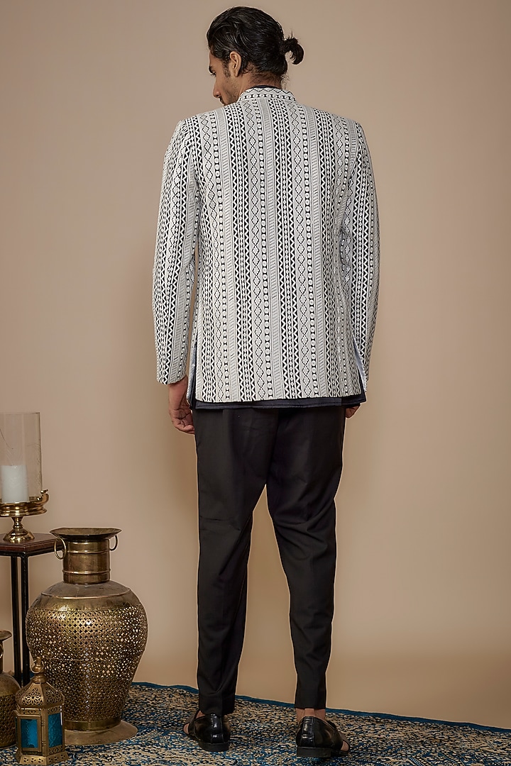 Black Lucknowi Thread Embroidered Indo-Western Jacket Set by Nero by Shaifali & Satya at Pernia's Pop Up Shop