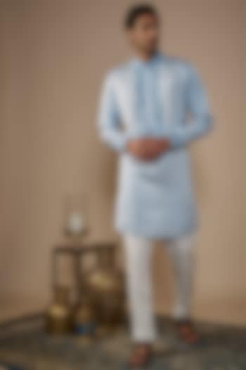 Blue Silk Hand Work Kurta Set by Nero by Shaifali & Satya