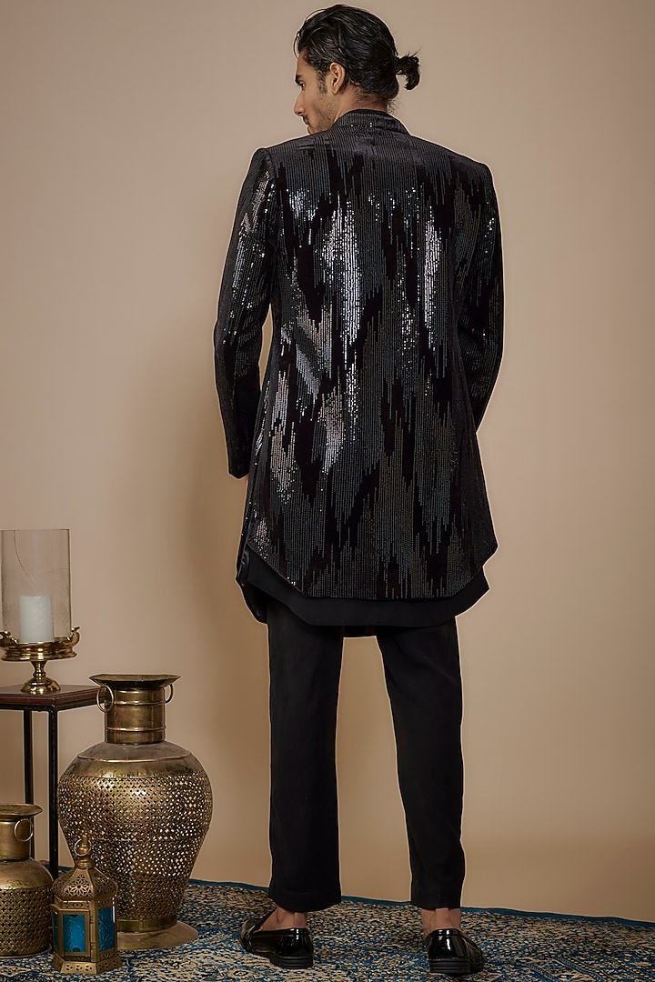 Black Suiting Sequins Work Jacket Set by Nero by Shaifali & Satya at Pernia's Pop Up Shop