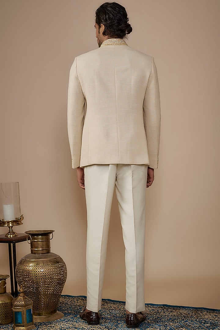 Ivory Suiting Hand Work Wedding Bandhgala Set by Nero by Shaifali & Satya at Pernia's Pop Up Shop