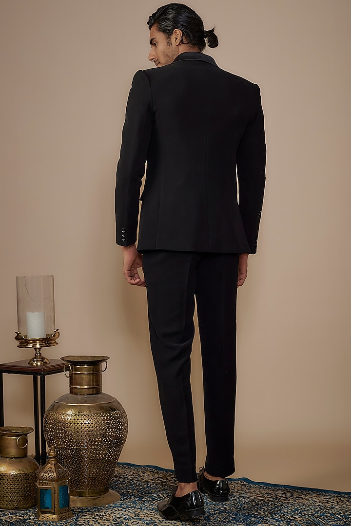 Black Suiting Hand Work Tuxedo Set by Nero by Shaifali & Satya at Pernia's Pop Up Shop