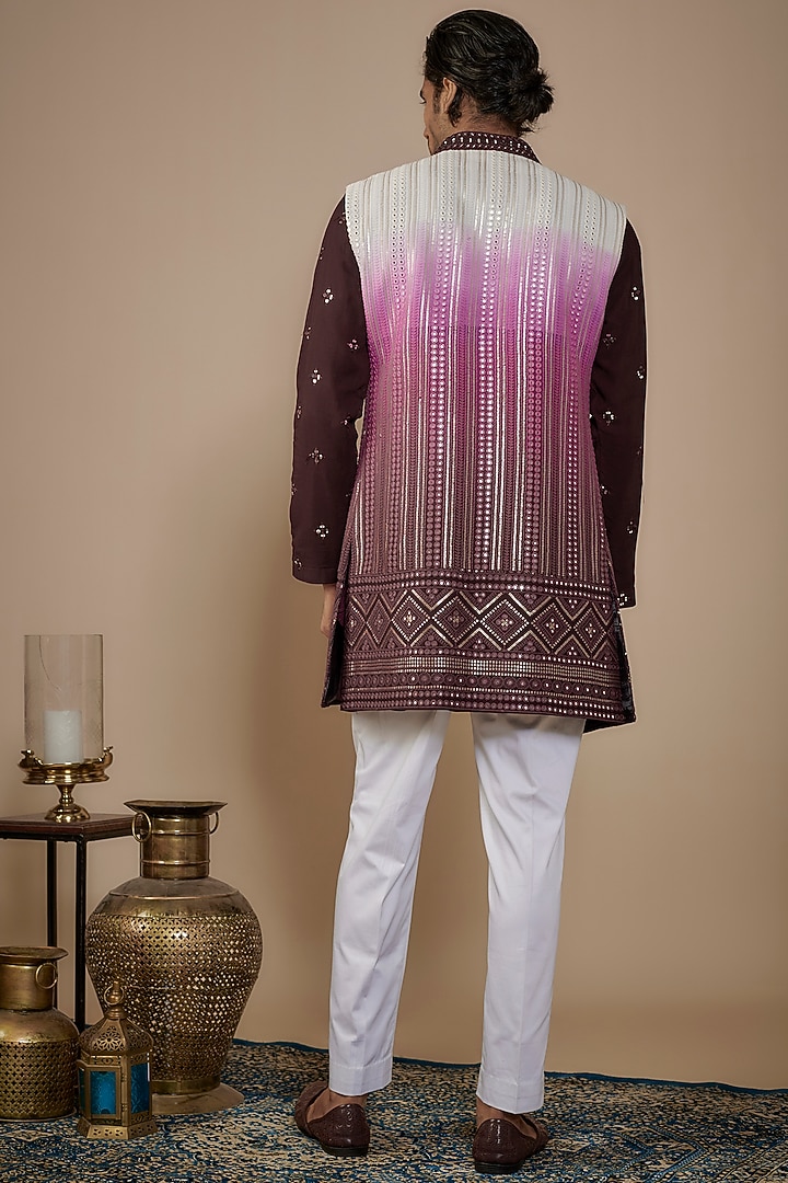 Wine Lucknowi Sequins Work Alika Jacket Set by Nero by Shaifali & Satya at Pernia's Pop Up Shop
