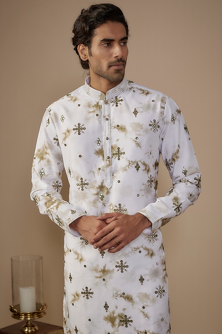 White Cotton Silk Sequin Work Kurta Set by Nero by Shaifali & Satya at Pernia's Pop Up Shop