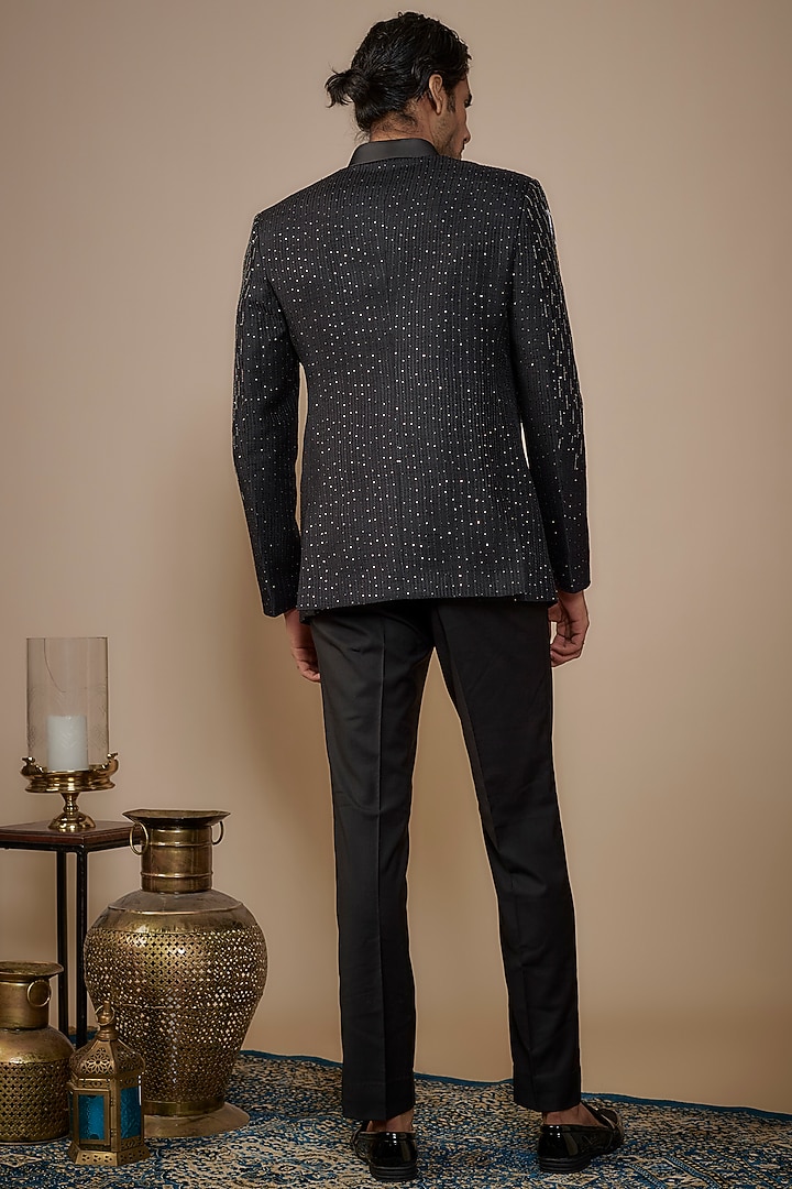 Black Silk Hand Work Jodhpuri Set by Nero by Shaifali & Satya at Pernia's Pop Up Shop