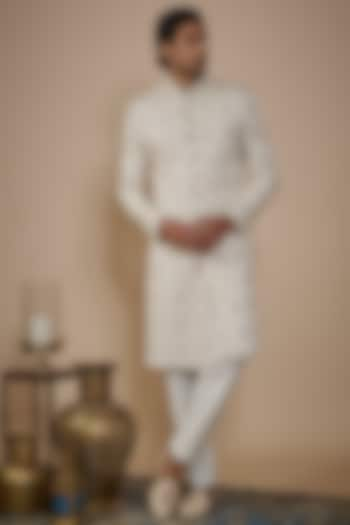 Ivory Silk Hand Work Groom Sherwani Set by Nero by Shaifali & Satya at Pernia's Pop Up Shop