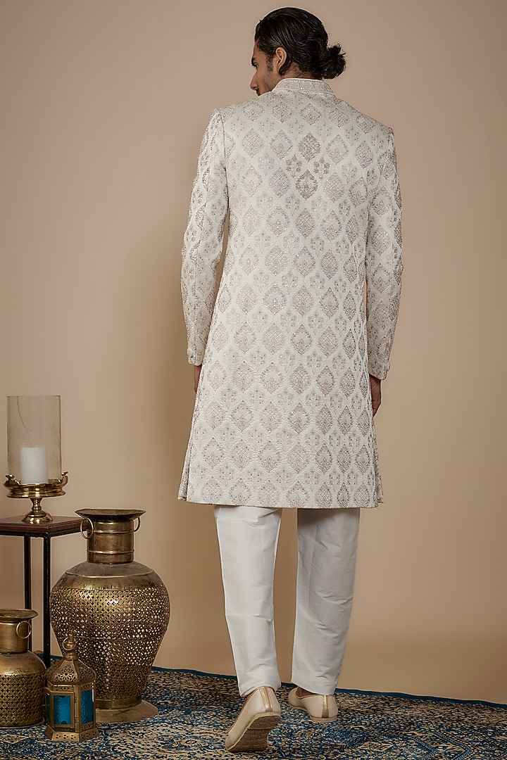 Ivory Silk Hand Work Groom Sherwani Set by Nero by Shaifali & Satya at Pernia's Pop Up Shop