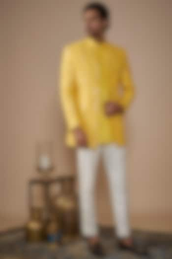 Yellow Lucknowi Sequins & Thread Embroidered Jacket Set by Nero by Shaifali & Satya