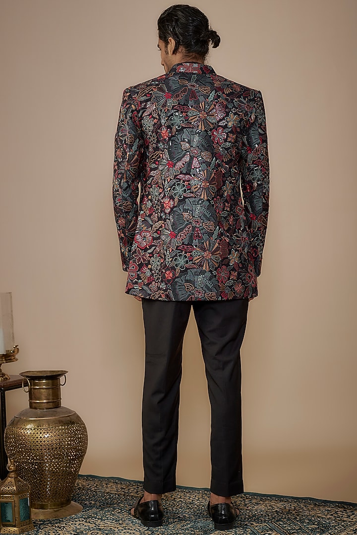Multi-Colored Silk Thread & Sequins Embroidered Jacket Set by Nero by Shaifali & Satya at Pernia's Pop Up Shop
