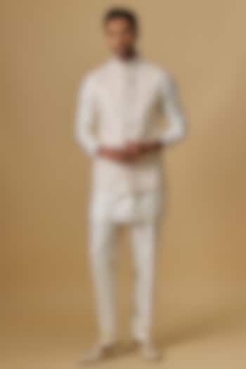 Ivory Lucknowi Hand Embroidered Bundi Jacket Set by Nero By Shaifali & Satya