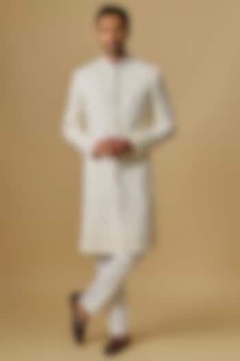 White Lucknowi Handwork Sherwani Set by Nero By Shaifali & Satya