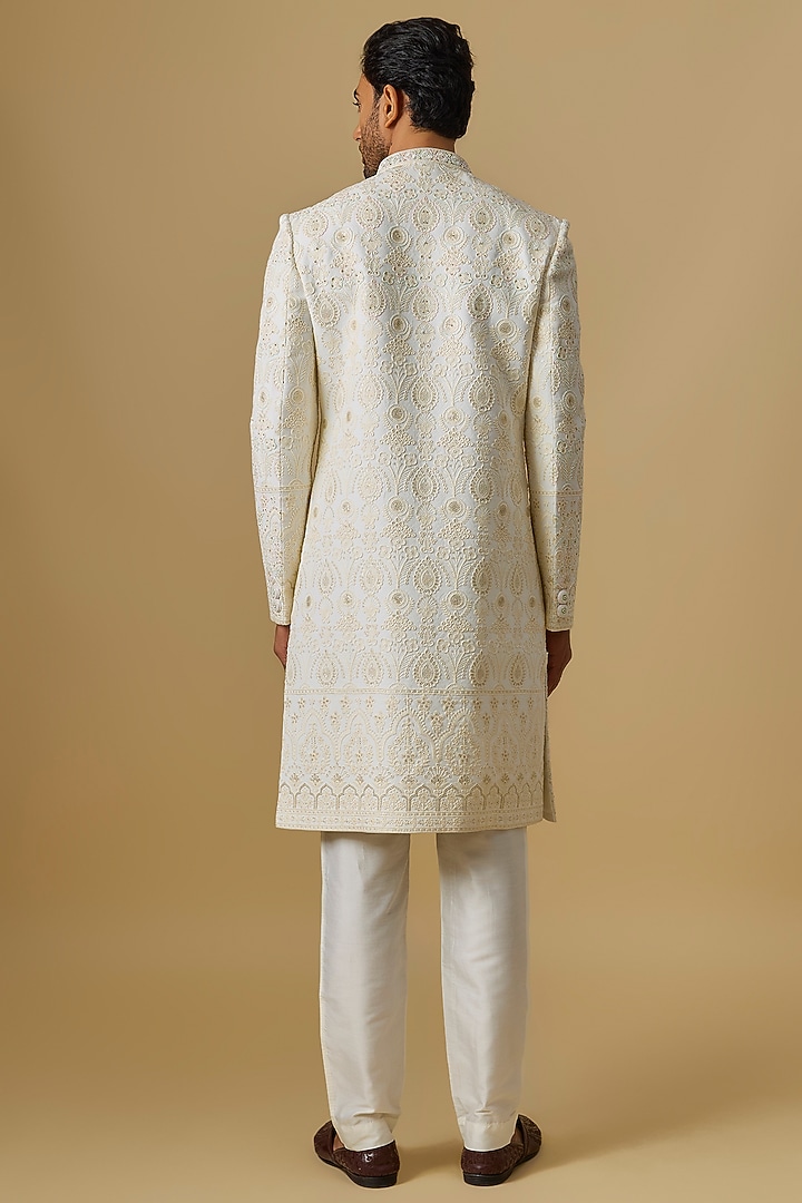 White Lucknowi Handwork Wedding Sherwani Set by Nero by Shaifali & Satya at Pernia's Pop Up Shop