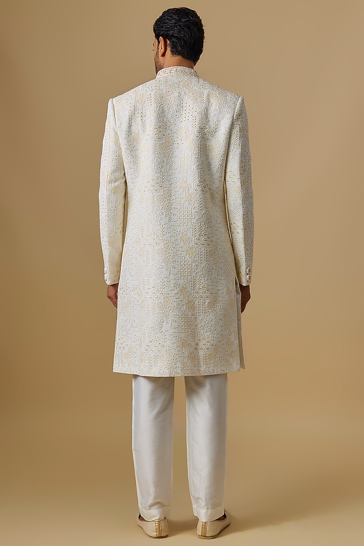 Ivory Lucknowi Handwork Wedding Sherwani Set by Nero by Shaifali & Satya at Pernia's Pop Up Shop