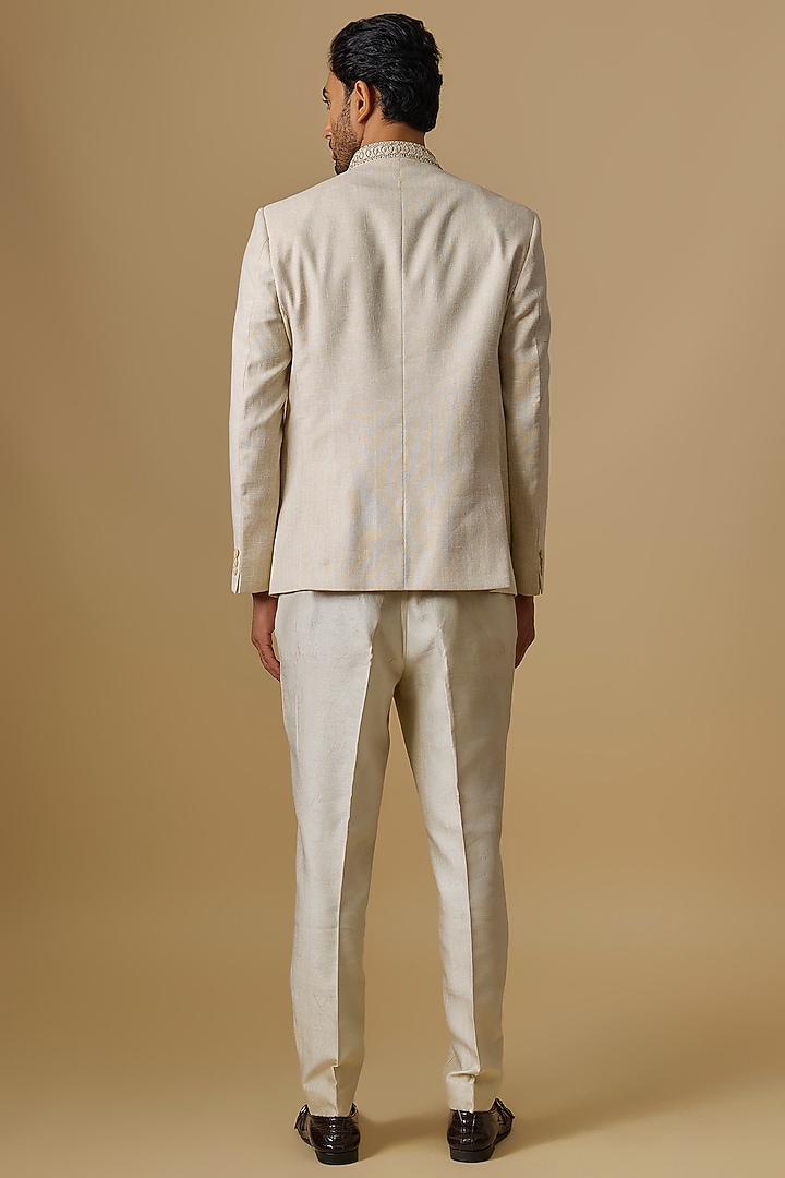 Beige Linen Zardosi Handwork Jodhpuri Set by Nero by Shaifali & Satya at Pernia's Pop Up Shop