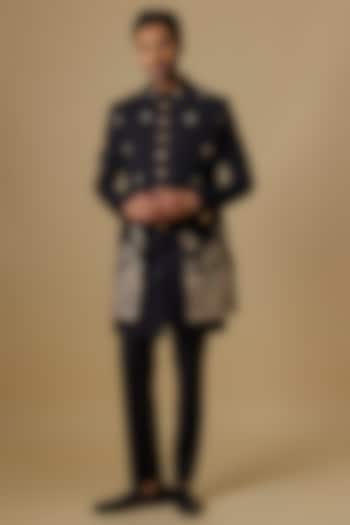 Black Silk Threadwork Open Jacket Set by Nero by Shaifali & Satya at Pernia's Pop Up Shop