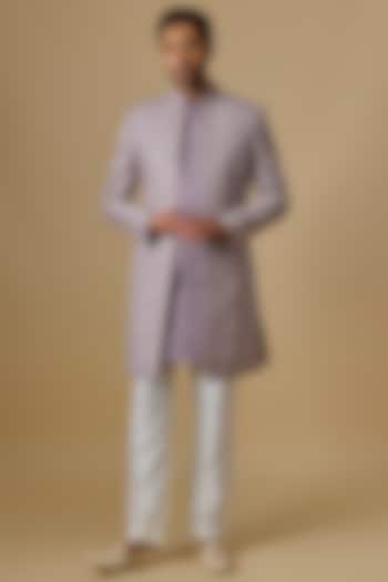 Purple Silk Machine Embroidered Open Jacket Set by Nero By Shaifali & Satya at Pernia's Pop Up Shop